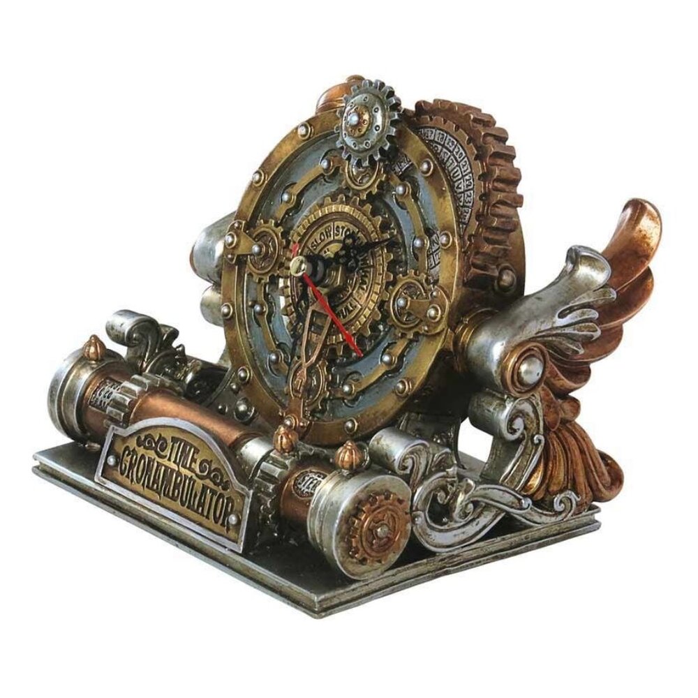 Alchemy Gothic Time Chronambulator Desk Clock Steampunk Gear Gold Resin Gift V26